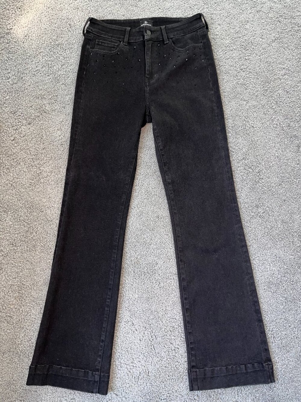 VERY BLACK PROSPERITY CRYSTAL EMBELLISHED FLARE LEG STRETCH JEANS W31 L33 TALL